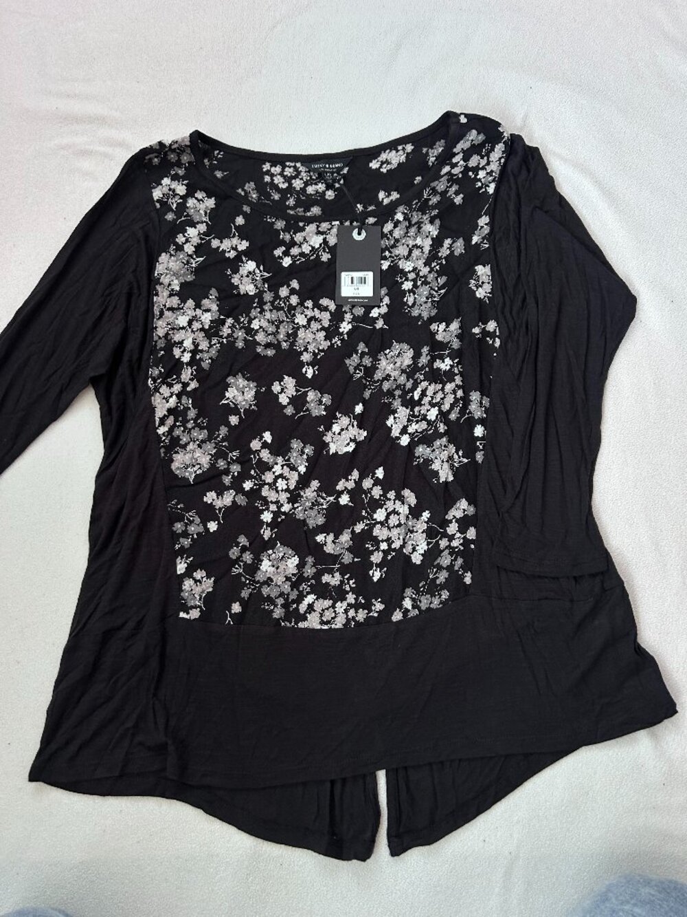 Lucky Brand Floral Mixed Media Top | Women's Large